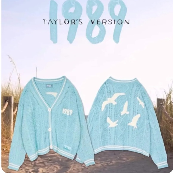 437. LAST 1!!1989 cable inspired Cardigan made famous by Taylor Swift turquoise - Picture 2 of 4